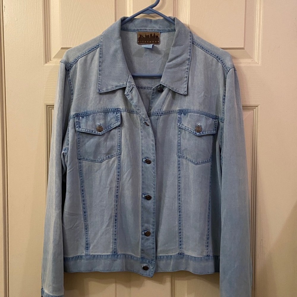 City Speak 100% Silk Jacket Denim Lightweight Light Blue Wash Casual WM SZ L